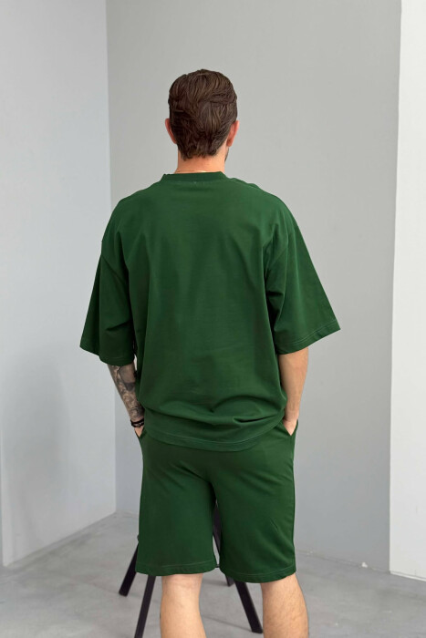 ONE COLOR T-SHIRT + SHORTS MEN SET DARK GREEN/JEE - 4