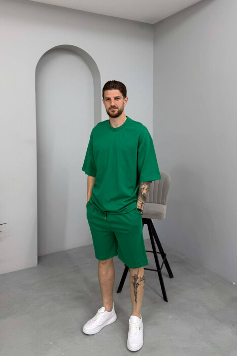 ONE COLOR T-SHIRT + SHORTS MEN SET GREEN/JESHILE 