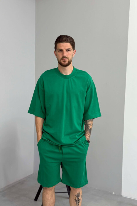 ONE COLOR T-SHIRT + SHORTS MEN SET GREEN/JESHILE - 3