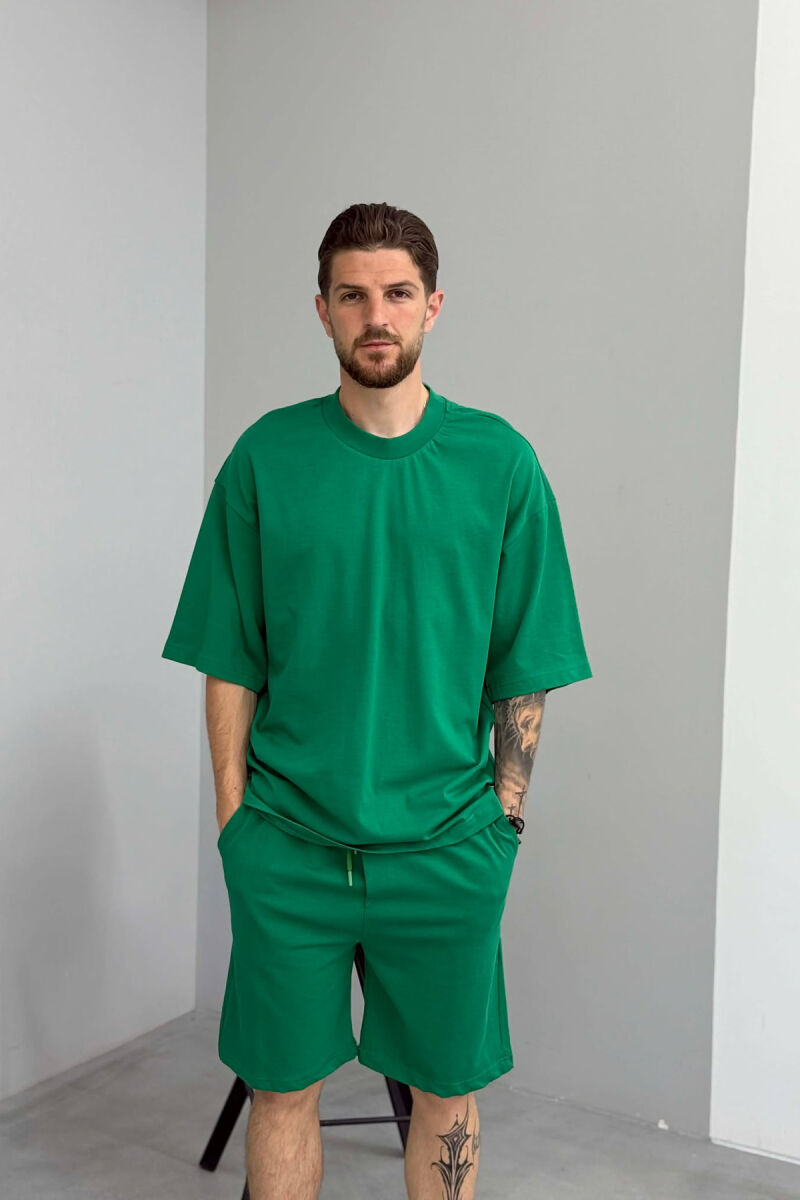 ONE COLOR T-SHIRT + SHORTS MEN SET GREEN/JESHILE - 3