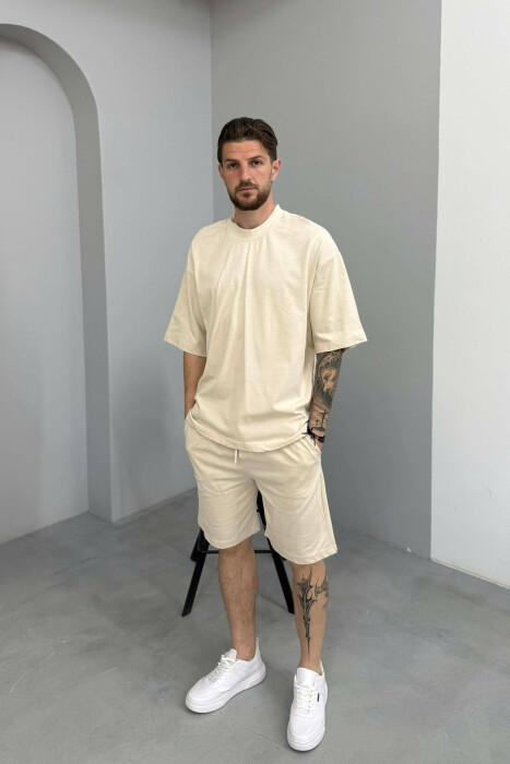 ONE COLOR T-SHIRT + SHORTS MEN SET LIGHT BEIGE/BZHZB - 1