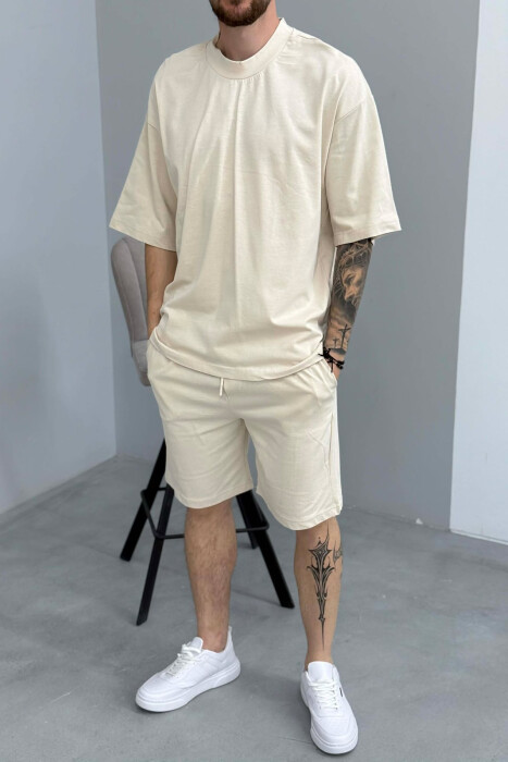 ONE COLOR T-SHIRT + SHORTS MEN SET LIGHT BEIGE/BZHZB - 2