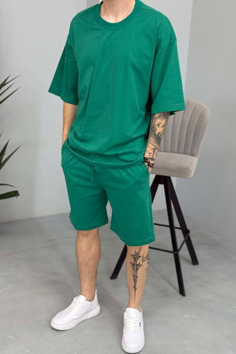 ONE COLOR T-SHIRT + SHORTS MEN SET LIGHT GREEN/JEZB - 2