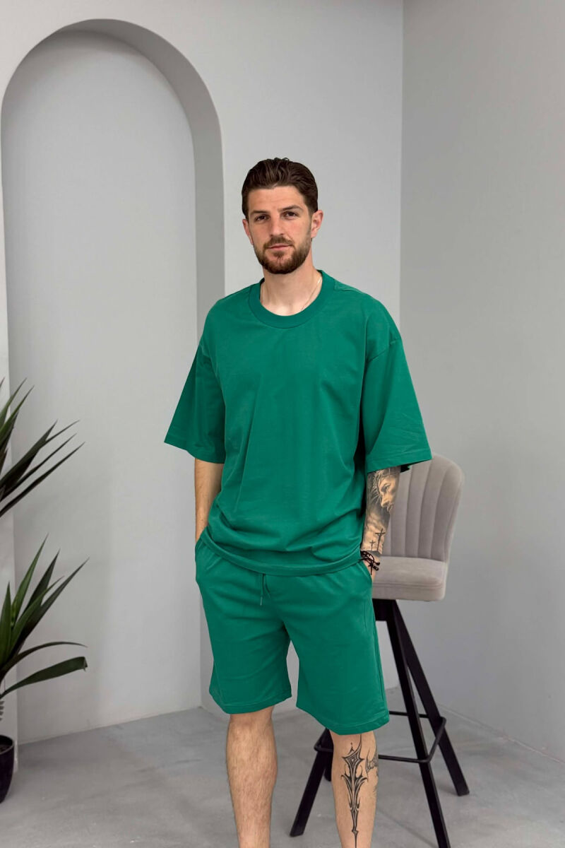 ONE COLOR T-SHIRT + SHORTS MEN SET LIGHT GREEN/JEZB - 3