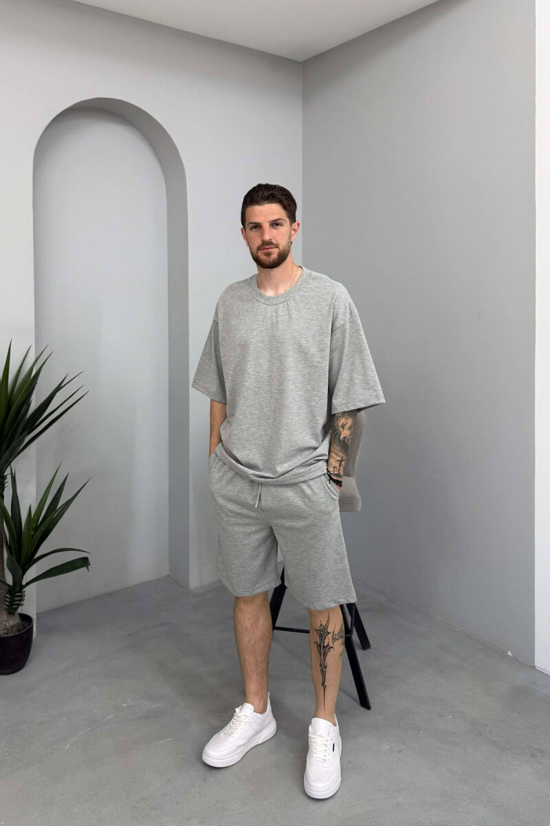 ONE COLOR T-SHIRT + SHORTS MEN SET LIGHT GREY/GZ - 1