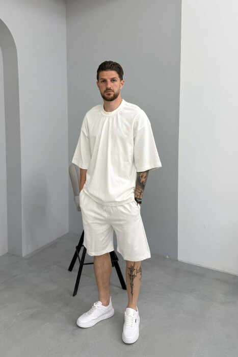 ONE COLOR T-SHIRT + SHORTS MEN SET WHITE-E BARDHE 