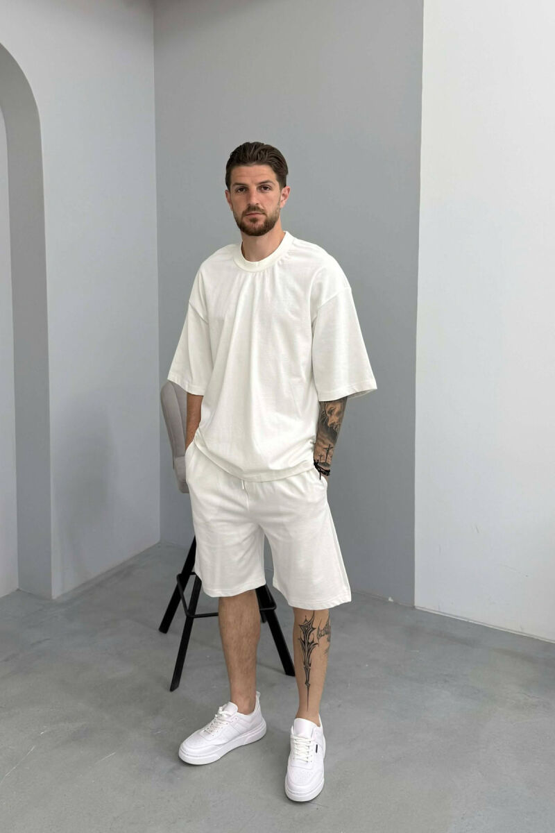 ONE COLOR T-SHIRT + SHORTS MEN SET WHITE-E BARDHE - 1
