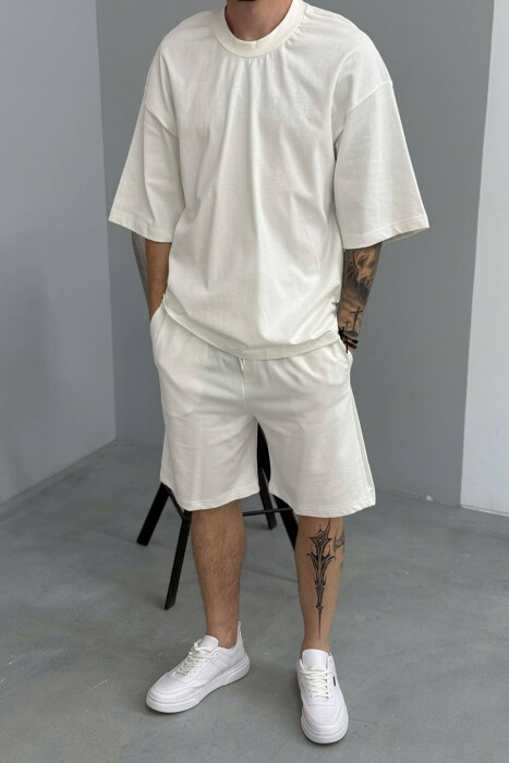 ONE COLOR T-SHIRT + SHORTS MEN SET WHITE-E BARDHE - 2