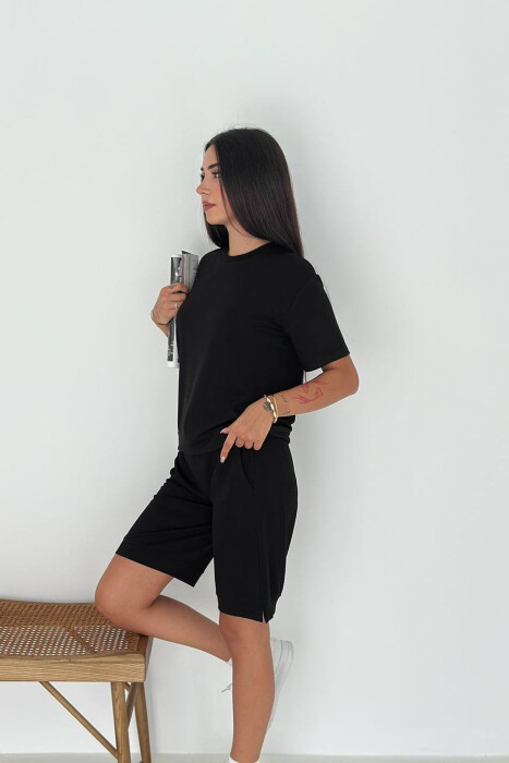 ONE COLOR T-SHIRT + SHORTS WOMAN SET BLACK/ E ZEZE - 3