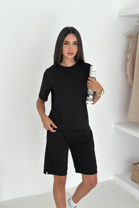 ONE COLOR T-SHIRT + SHORTS WOMAN SET BLACK/ E ZEZE - KLAUDIO FASHION