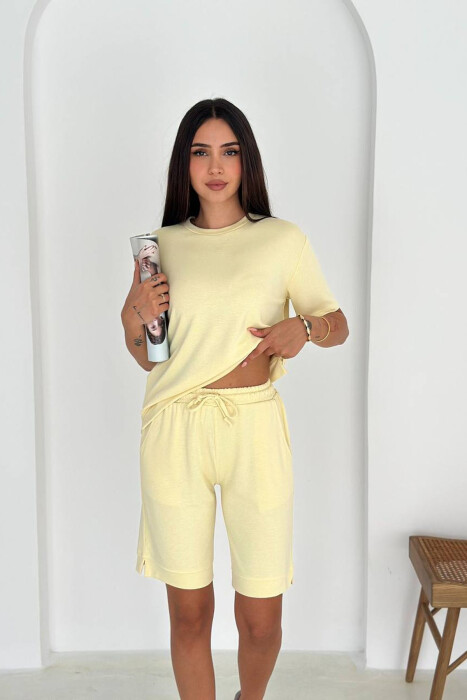 ONE COLOR T-SHIRT + SHORTS WOMAN SET LEMON/ LIMON - KLAUDIO FASHION