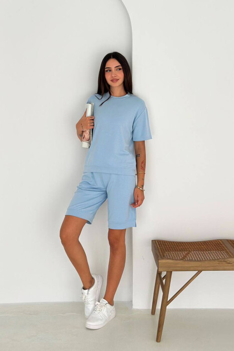 ONE COLOR T-SHIRT + SHORTS WOMAN SET LIGHTBLUE/BZ - KLAUDIO FASHION