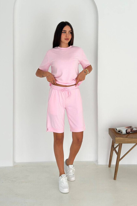 SET T-SHIRT+ TUTA TE SHKURTA PER FEMRA NE NGJYRE ROZE - KLAUDIO FASHION