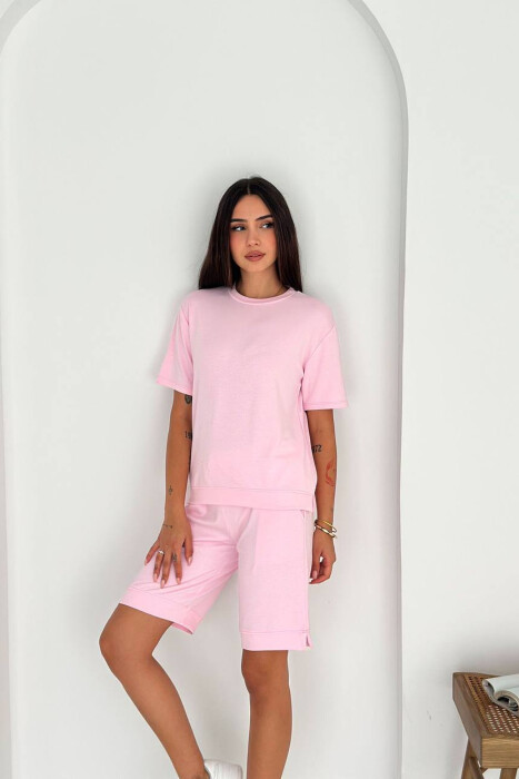 ONE COLOR T-SHIRT + SHORTS WOMAN SET PINK/ROZE - 2