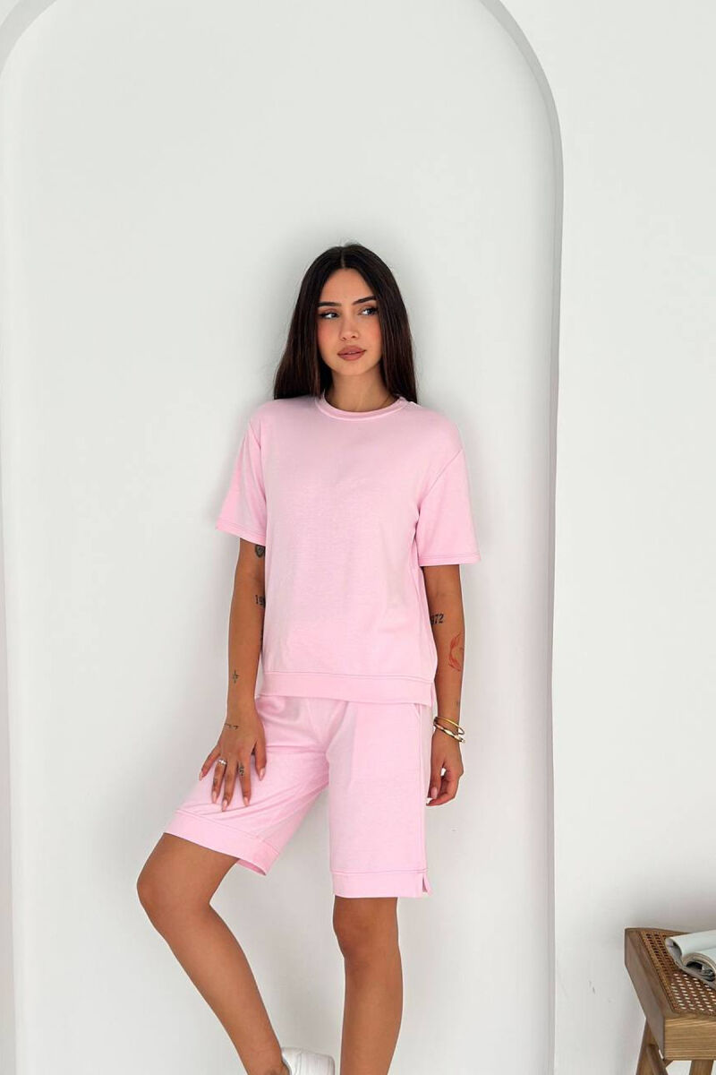 ONE COLOR T-SHIRT + SHORTS WOMAN SET PINK/ROZE - 2