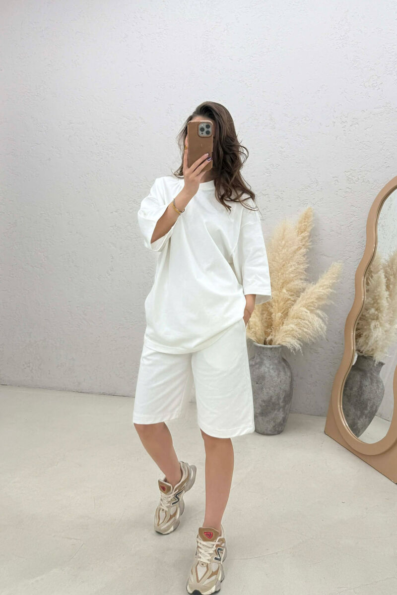 ONE COLOR T-SHIRT + SHORTS WOMEN SET WHITE-E BARDHE - 1