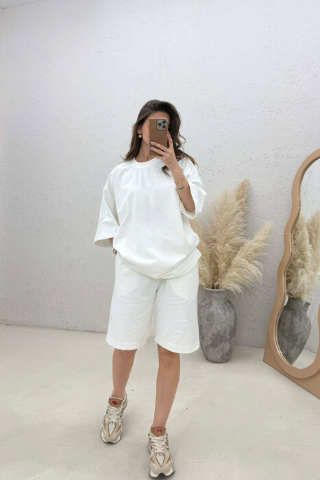 ONE COLOR T-SHIRT + SHORTS WOMEN SET WHITE-E BARDHE - 2