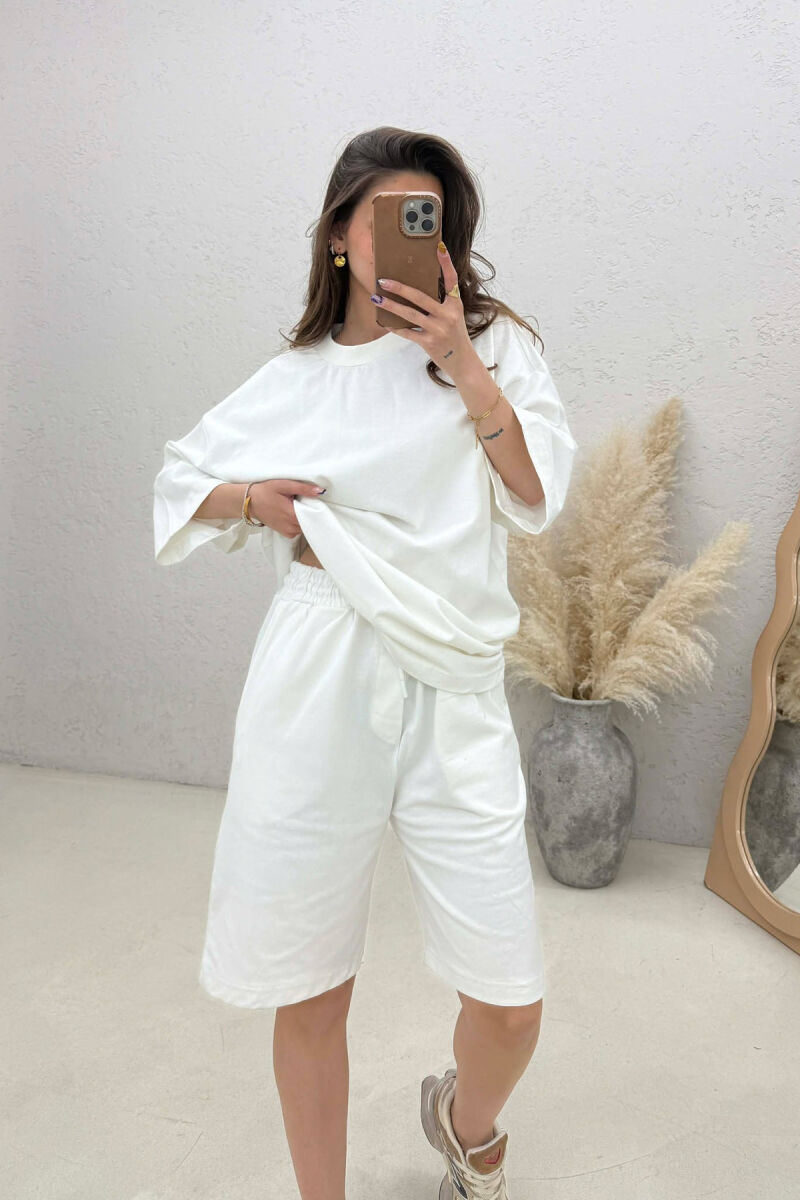 ONE COLOR T-SHIRT + SHORTS WOMEN SET WHITE-E BARDHE - 4