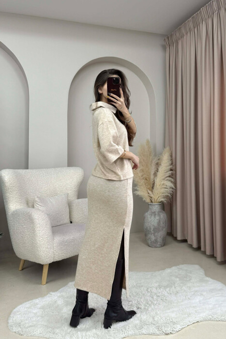 ONE COLOR T-SHIRT+ SKIRT WOMEN SET BEIGE/BEZHE - 3
