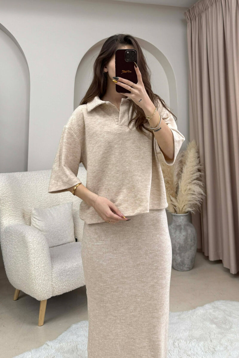 ONE COLOR T-SHIRT+ SKIRT WOMEN SET BEIGE/BEZHE - 4
