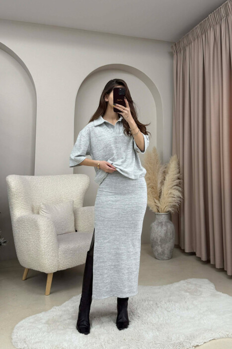 ONE COLOR T-SHIRT+ SKIRT WOMEN SET LIGHT GREY/GZ 