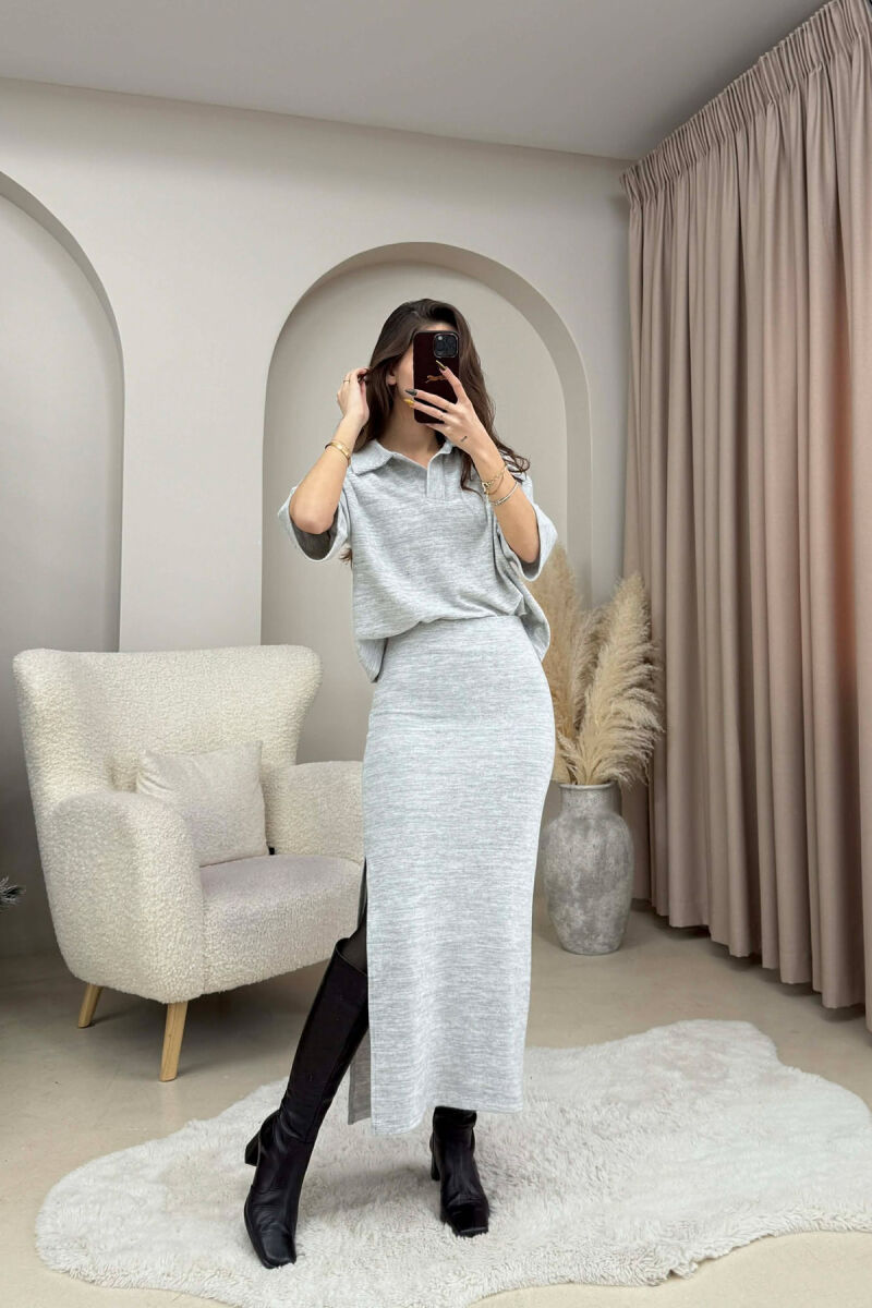 ONE COLOR T-SHIRT+ SKIRT WOMEN SET LIGHT GREY/GZ - 2