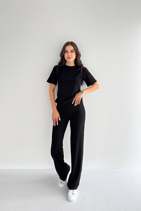 ONE COLOR T-SHIRT + SWEATPANTS WOMAN SET BLACK/ E ZEZE - KLAUDIO FASHION
