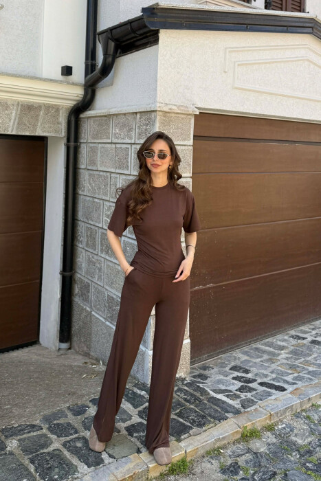 ONE COLOR T-SHIRT + SWEWTPANTS WOMAN SET BROWN/KAFE - KLAUDIO FASHION