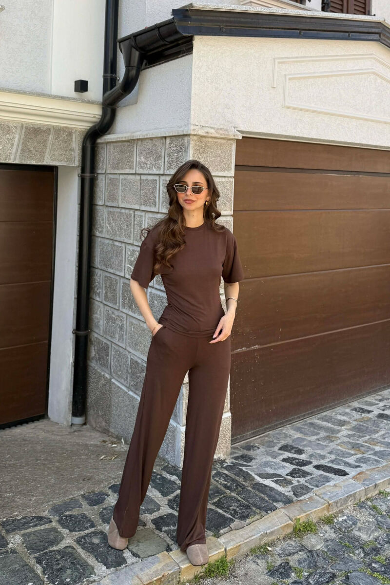 ONE COLOR T-SHIRT + SWEWTPANTS WOMAN SET BROWN/KAFE - 1