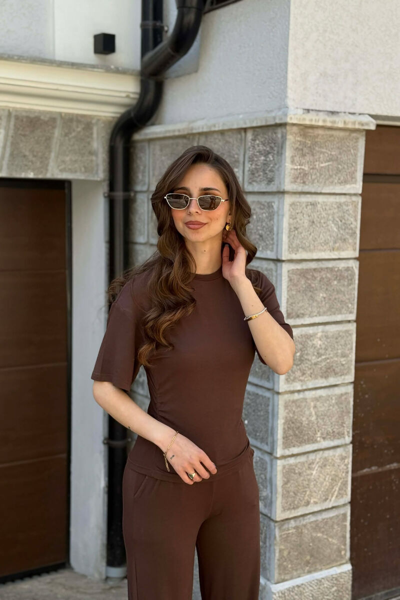 ONE COLOR T-SHIRT + SWEWTPANTS WOMAN SET BROWN/KAFE - 3