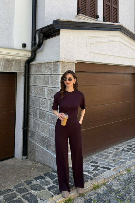 ONE COLOR T-SHIRT + SWEWTPANTS WOMAN SET DARK PURPLE/LEJLA ERRET - KLAUDIO FASHION