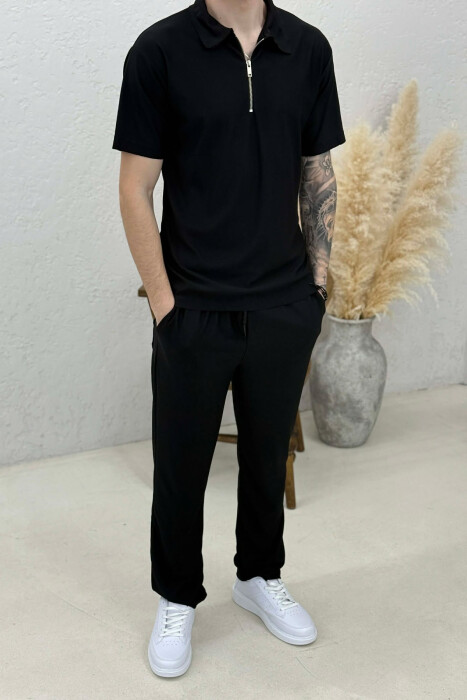 ONE COLOR T-SHIRT + TROUSERS MEN SWEATSUIT SET BLACK/ E ZEZE - 2