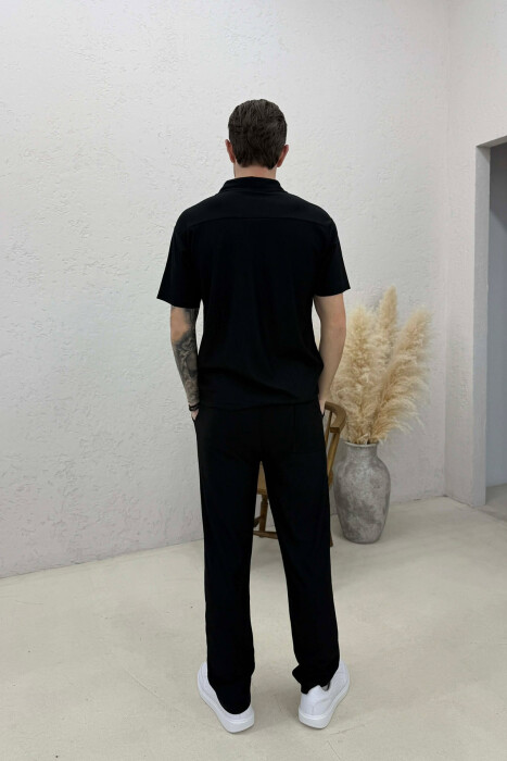 ONE COLOR T-SHIRT + TROUSERS MEN SWEATSUIT SET BLACK/ E ZEZE - 5