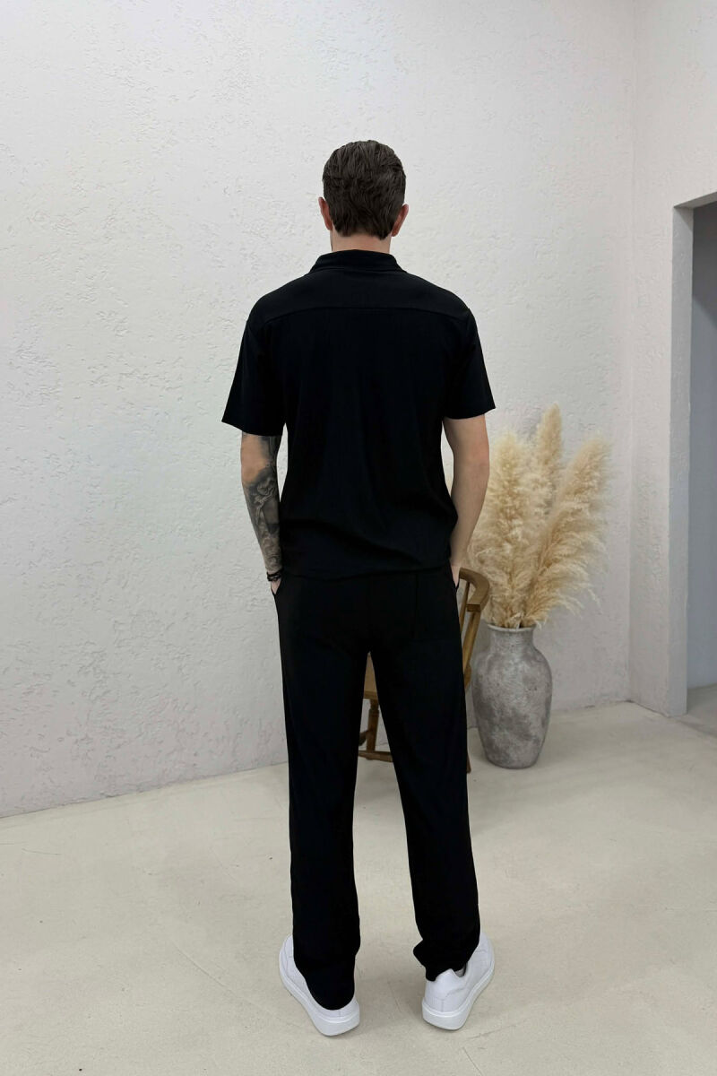 ONE COLOR T-SHIRT + TROUSERS MEN SWEATSUIT SET BLACK/ E ZEZE - 5