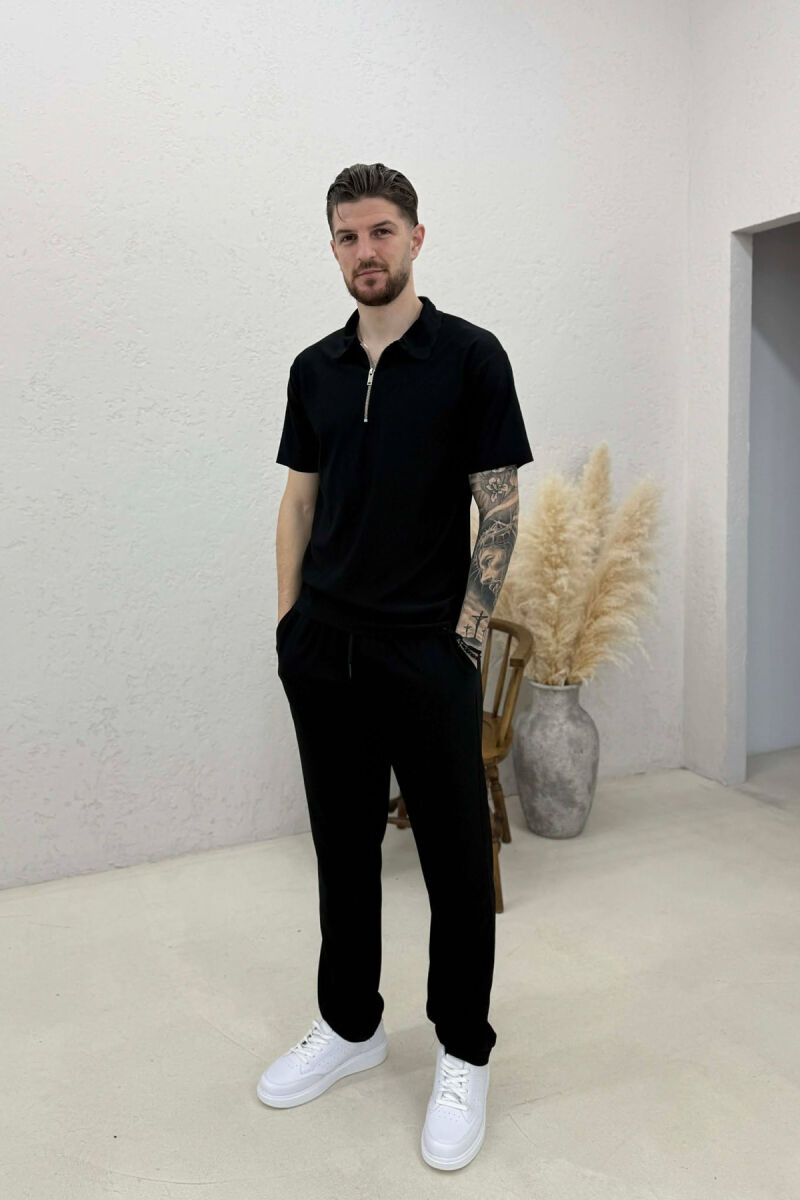 ONE COLOR T-SHIRT + TROUSERS MEN SWEATSUIT SET BLACK/ E ZEZE - 1