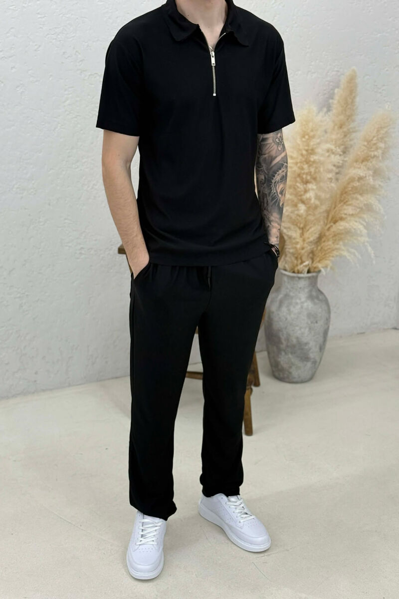 ONE COLOR T-SHIRT + TROUSERS MEN SWEATSUIT SET BLACK/ E ZEZE - 2