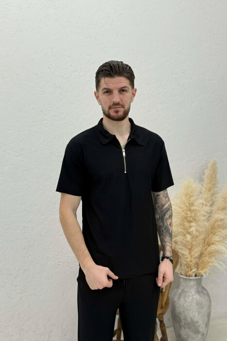 ONE COLOR T-SHIRT + TROUSERS MEN SWEATSUIT SET BLACK/ E ZEZE - 3