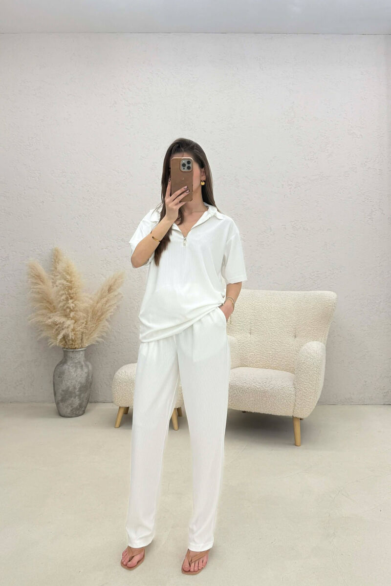 ONE COLOR T-SHIRT + TROUSERS WOMAN TWO PIECE SET WHITE-E BARDHE - 1