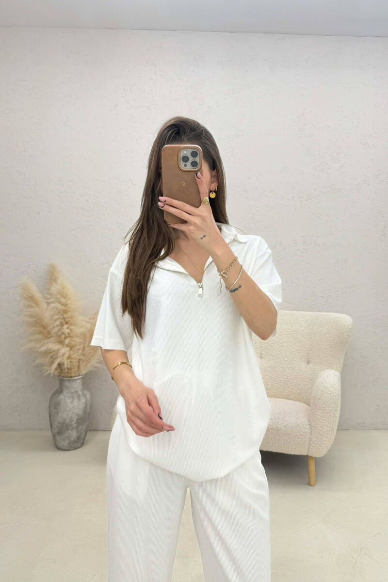 ONE COLOR T-SHIRT + TROUSERS WOMAN TWO PIECE SET WHITE-E BARDHE - 2