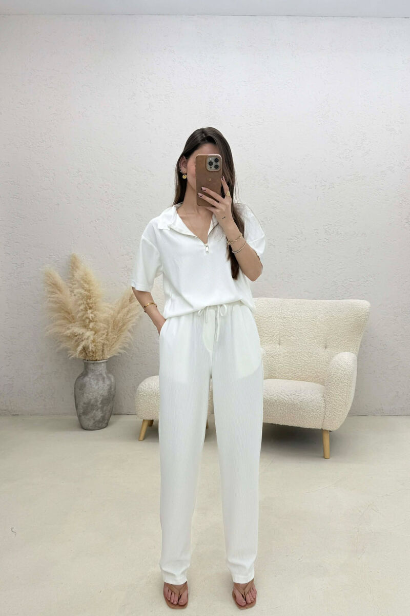 ONE COLOR T-SHIRT + TROUSERS WOMAN TWO PIECE SET WHITE-E BARDHE - 4