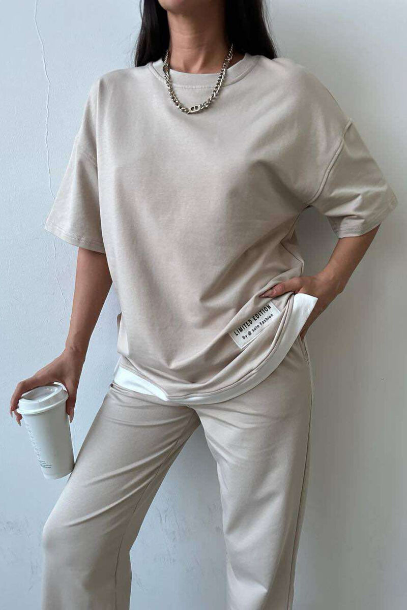 ONE COLOR T-SHIRT+JOGGERS WOMEN SET BEIGE/BEZHE - 4