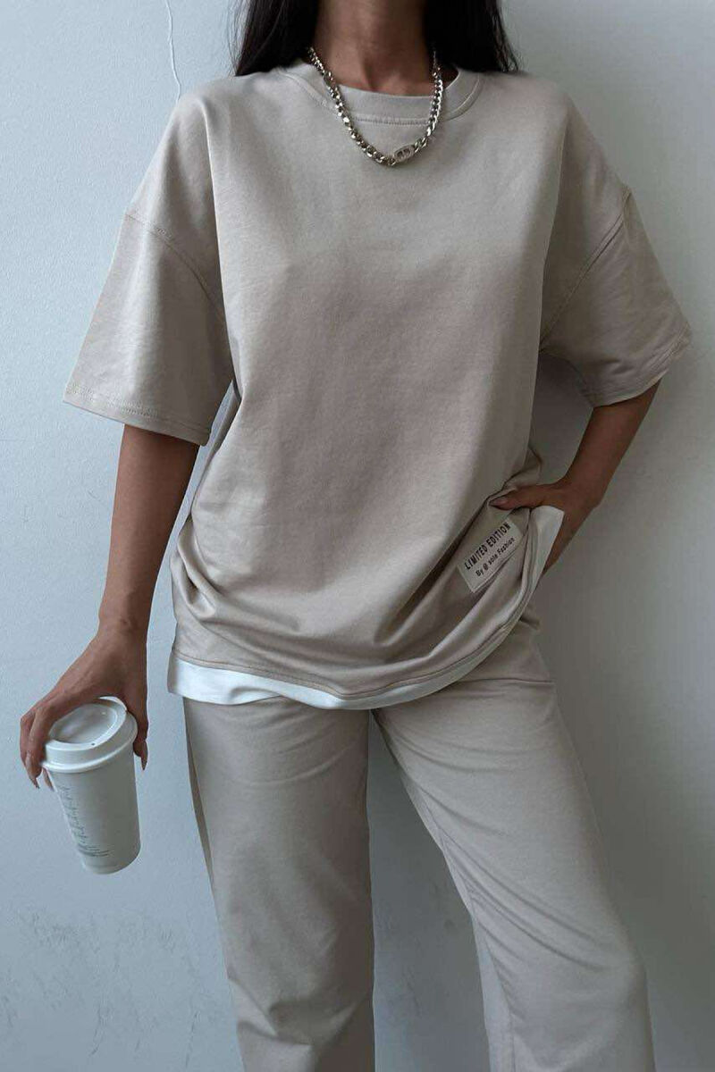 ONE COLOR T-SHIRT+JOGGERS WOMEN SET BEIGE/BEZHE - 8