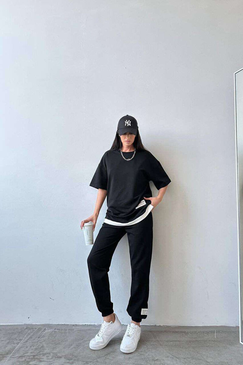 ONE COLOR T-SHIRT+JOGGERS WOMEN SET BLACK/ E ZEZE - 1