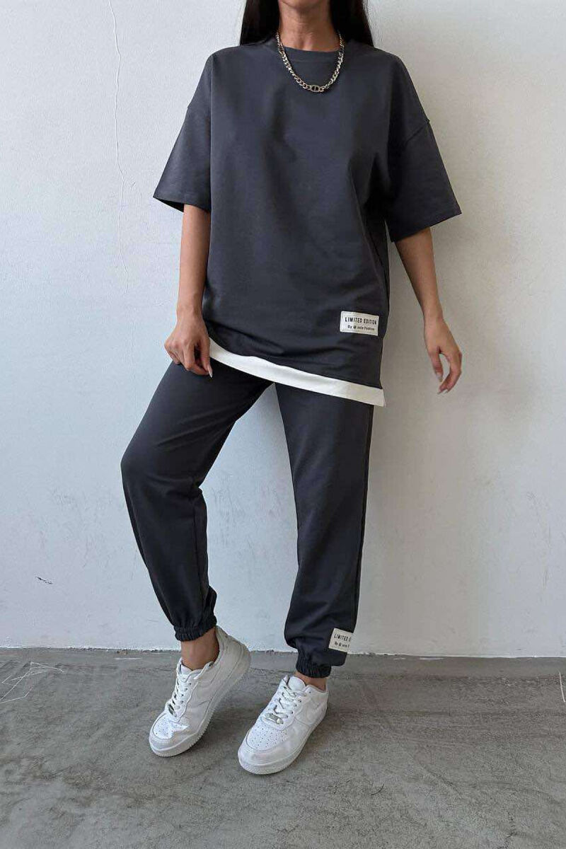 ONE COLOR T-SHIRT+JOGGERS WOMEN SET DARK GREY/GEE - 4