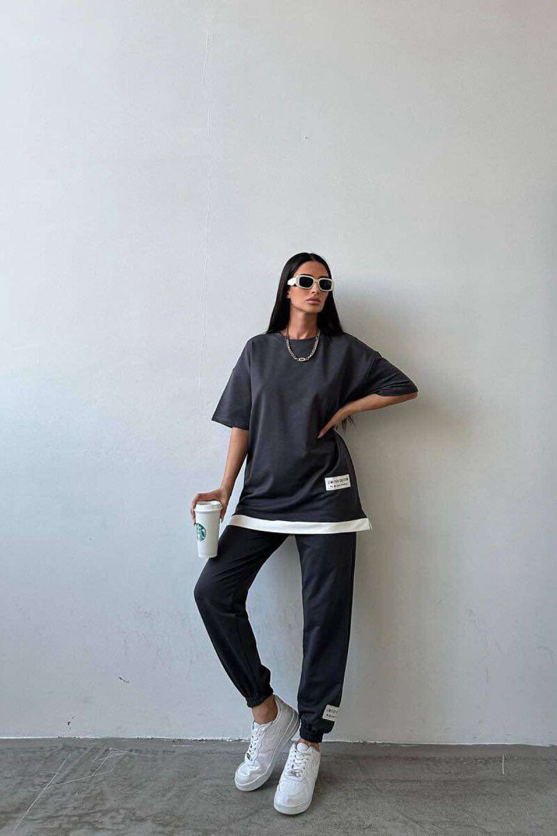 ONE COLOR T-SHIRT+JOGGERS WOMEN SET DARK GREY/GEE - 6