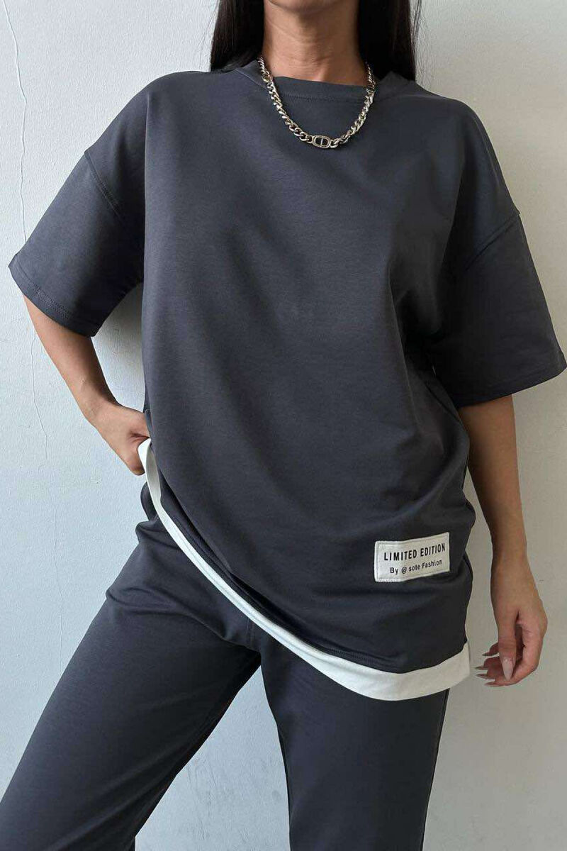 ONE COLOR T-SHIRT+JOGGERS WOMEN SET DARK GREY/GEE - 8