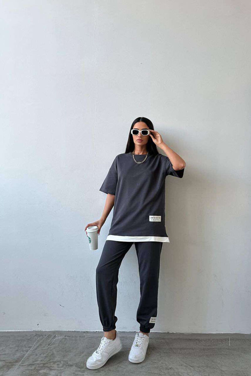 ONE COLOR T-SHIRT+JOGGERS WOMEN SET DARK GREY/GEE - 9