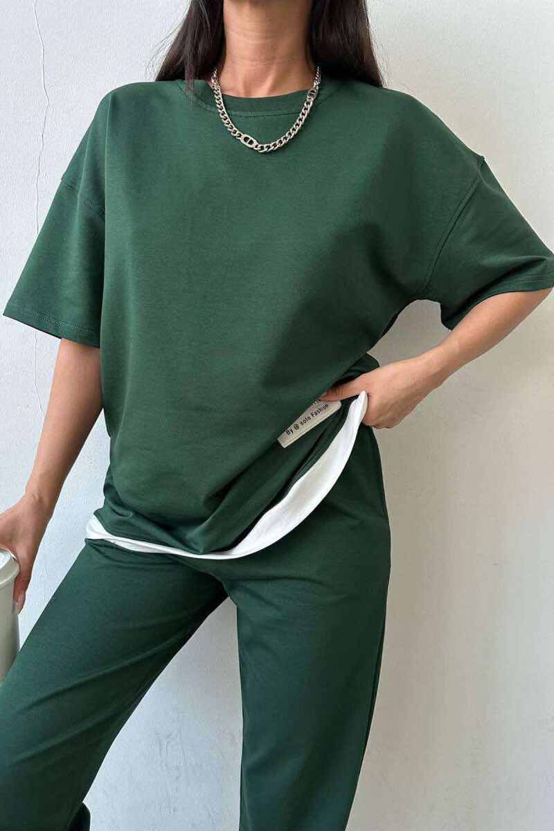 ONE COLOR T-SHIRT+JOGGERS WOMEN SET GREEN/JESHILE - 7