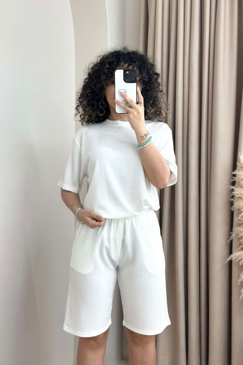 ONE COLOR T-SHIRT+SHORTS WOMEN SET WHITE-E BARDHE - 1