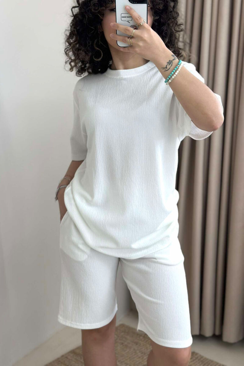 ONE COLOR T-SHIRT+SHORTS WOMEN SET WHITE-E BARDHE - 3